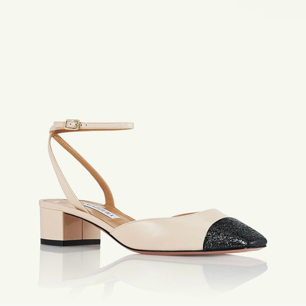 Aquazzura French Flirt 35 Pumps EU 39 US 9 Light Nude/Black Nappa Leather